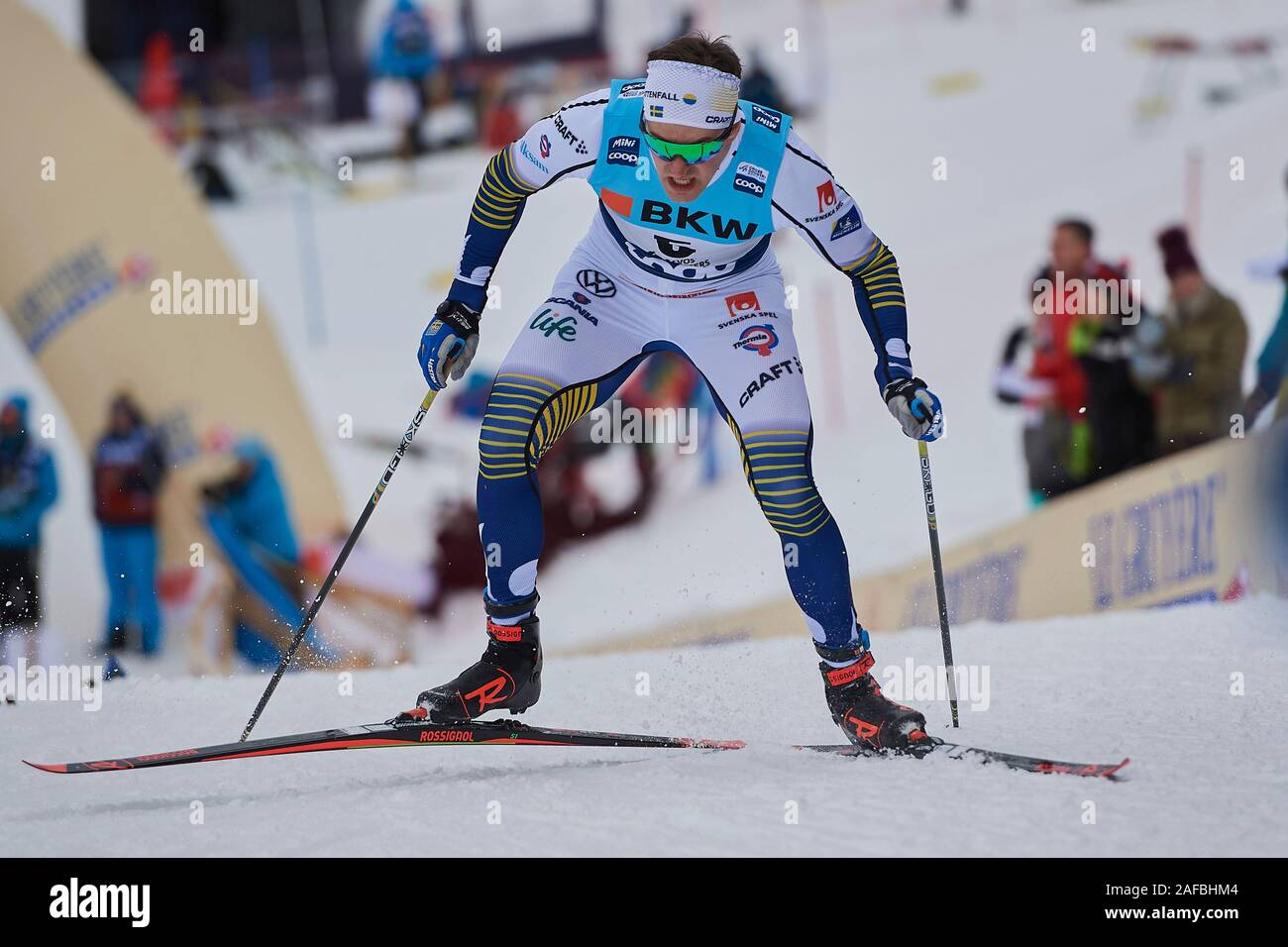 Davos, Schweiz, 14. Dezember 2019. Johan Haeggstroem Swe bei der Sprint Qualifikation am FIS Langlauf Weltcup Davos Nordic 2019 en Davos. Foto de stock