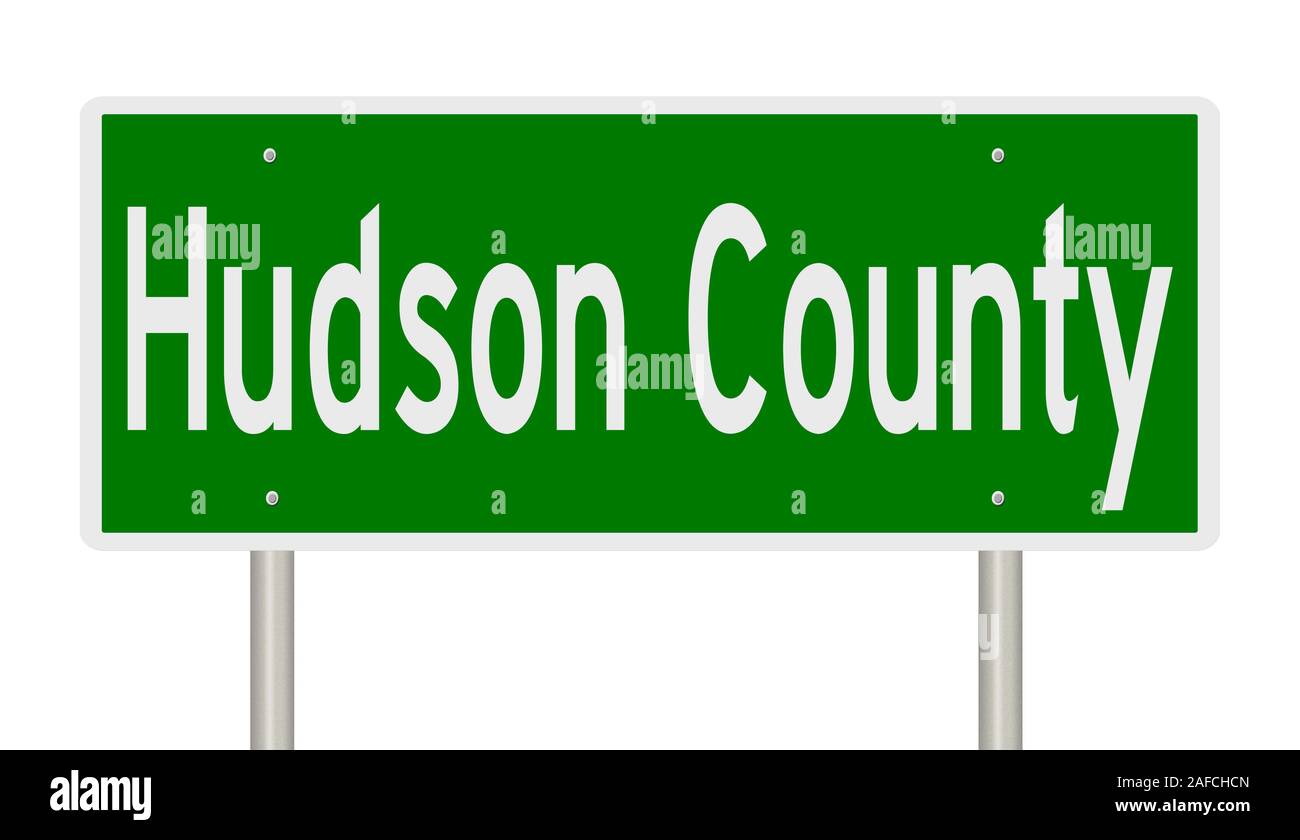 Representación de un verde Highway 3d firmar por Hudson County Foto de stock