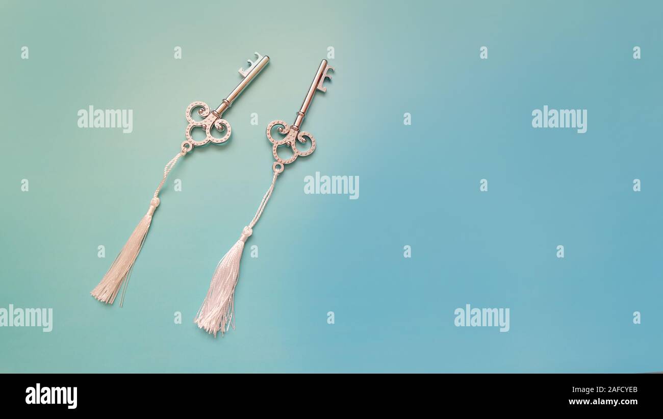 Un par de claves de decoración elegante, con copia espacio en la derecha. Foto de stock
