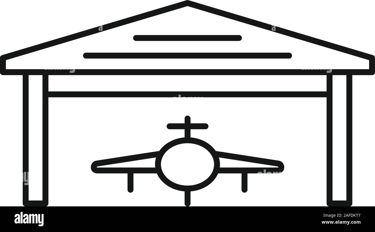 Icono de hangar de avión. Esquema hangar avión icono vectoriales para diseño web aislado sobre fondo blanco. Ilustración del Vector