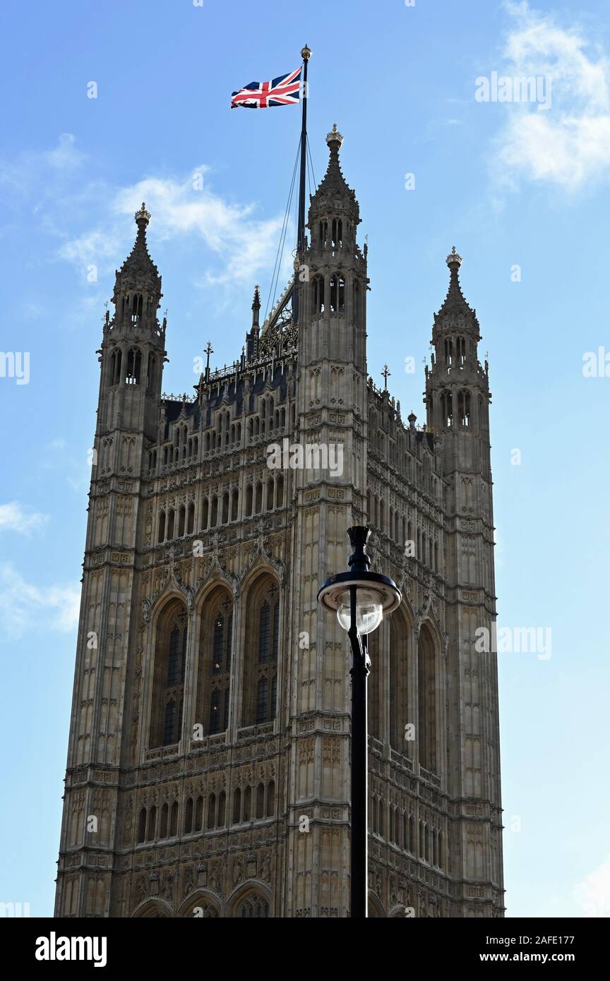 Torre de Victoria, las Casas del Parlamento, en Westminster, Londres. UK Foto de stock
