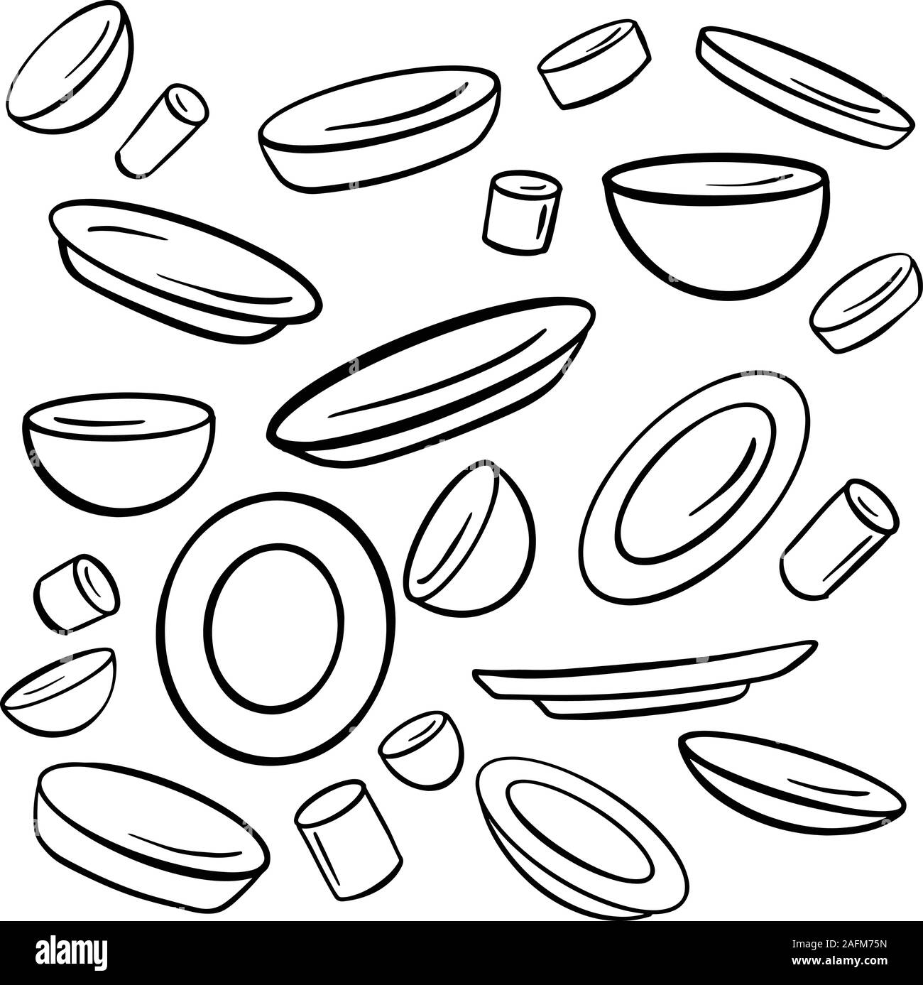 Colección de dibujos animados de platos y tazas, tazones y platos  caricaturas ilustraciones vectoriales Imagen Vector de stock - Alamy