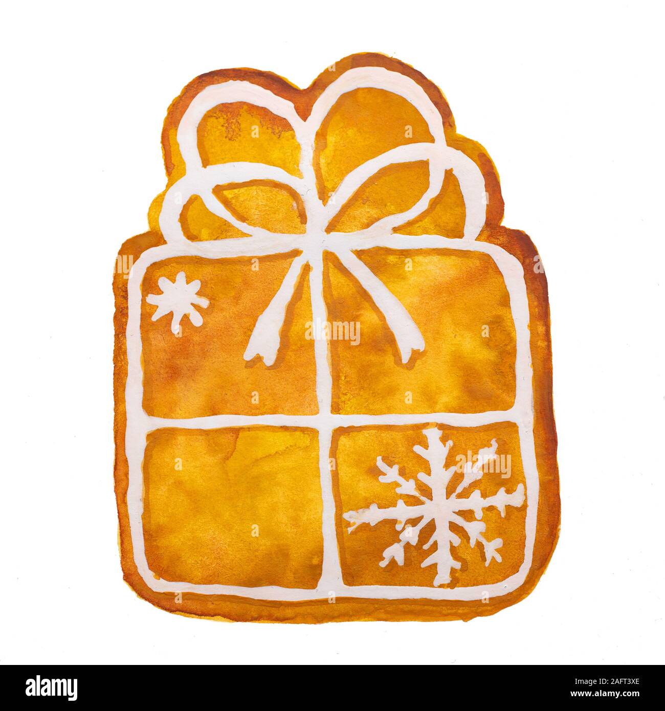 Dibujo de acuarela dibujado a mano de renos de pan de jengibre de Navidad sobre fondo blanco, aislado Foto de stock