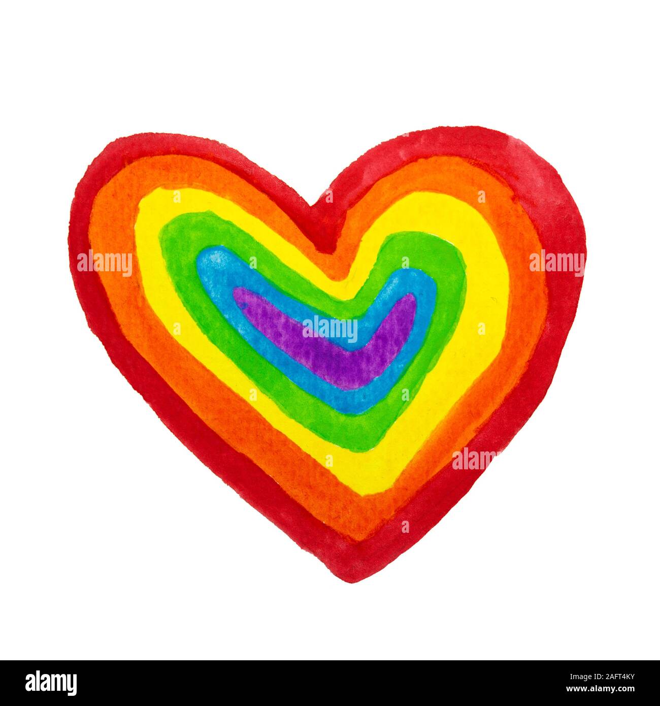 Dibujado a mano en forma de corazón de lápiz colores arco iris. LGBT, LGBTQ+ o concepto de igualdad gay Foto de stock