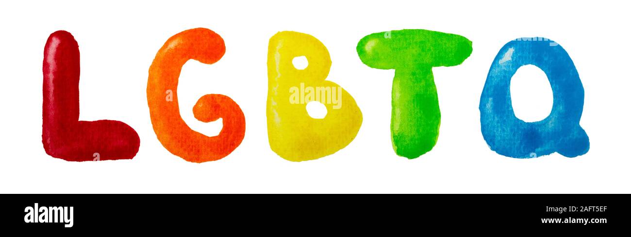 Letras a mano LGBTQ en colores arcoiris. LGBT, LGBTQ+ o concepto de igualdad gay Foto de stock