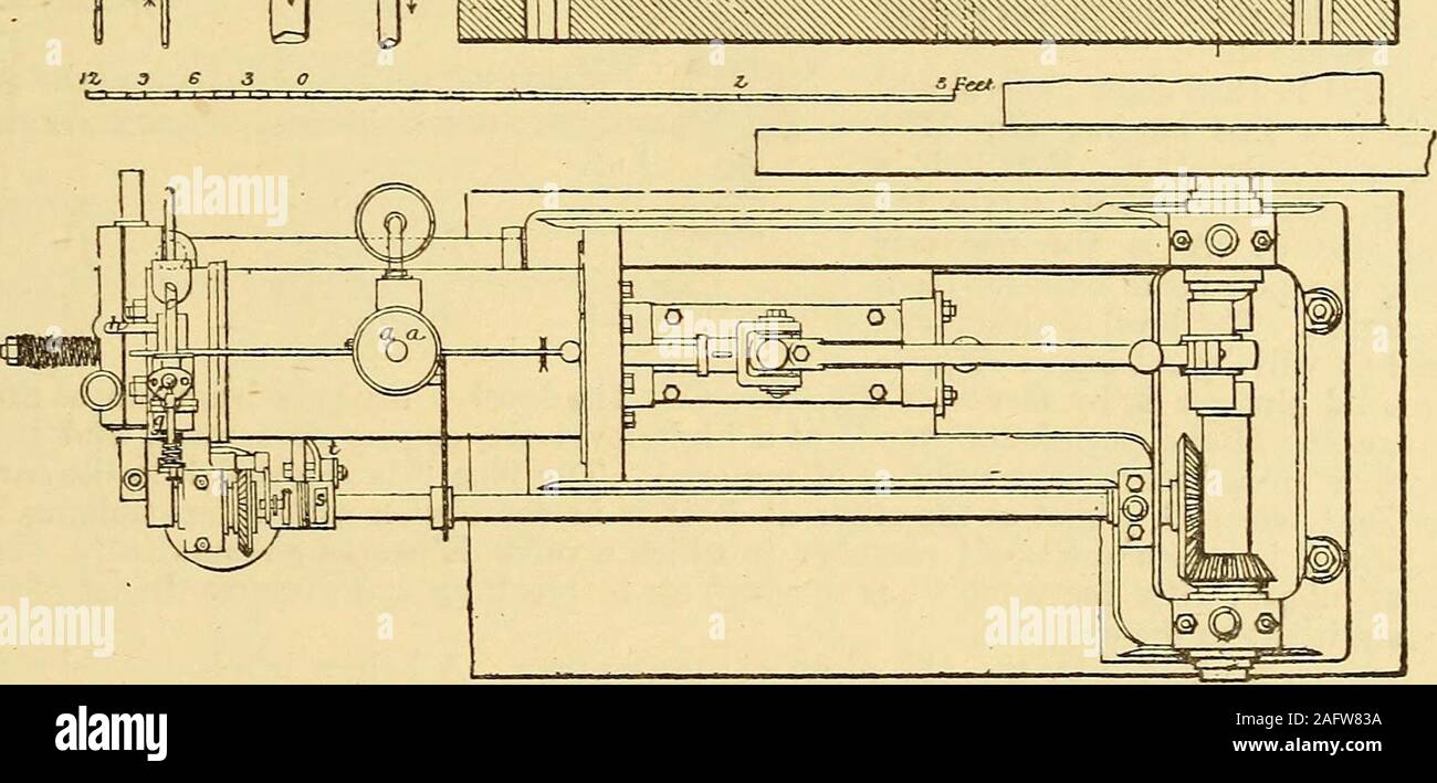 . Suplemento al diccionario Spons de ingeniería civil, mecánica, militar y naval. U. A. del cilindro cuando el pistón se mueve, se dibuja en el aire a través de la válvula de la apertura de un tubo yla 6, y al mismo tiempo se basa en el gas a través de la pequeña abertura k, en la parte posterior de laválvula, que luego se enfrente el pasaje B en la cubierta de la válvula que comunica con el tubo h,Fig. 1229, supra. La apertura de la admisión de haber sido así de hecho y cerrado, el pistón comienza toreturn, y durante su retorno de la válvula, moviéndose continuamente, mantiene el puerto I cerrado. Como elsegundo comienza, el trazo passag Foto de stock