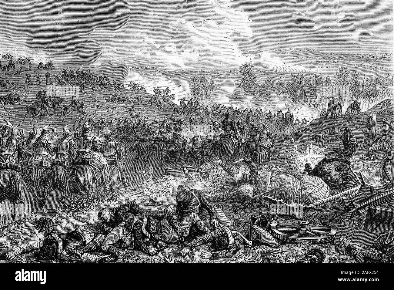 Batalla de Leipzig. De octubre de 1813. Las guerras napoleónicas. Ilustración de antigüedades. 1890. Foto de stock