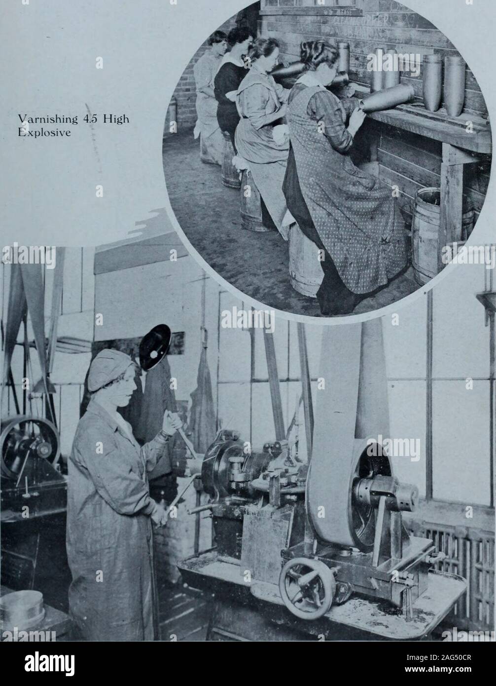 Las mujeres en la producción de municiones en Canadá. Termine el giro  andProfile 4.5 HighExplosive conchas El C il Sección 4, 4,5 y 8 pulgadas de  conchas 45 W barnizar 4.5
