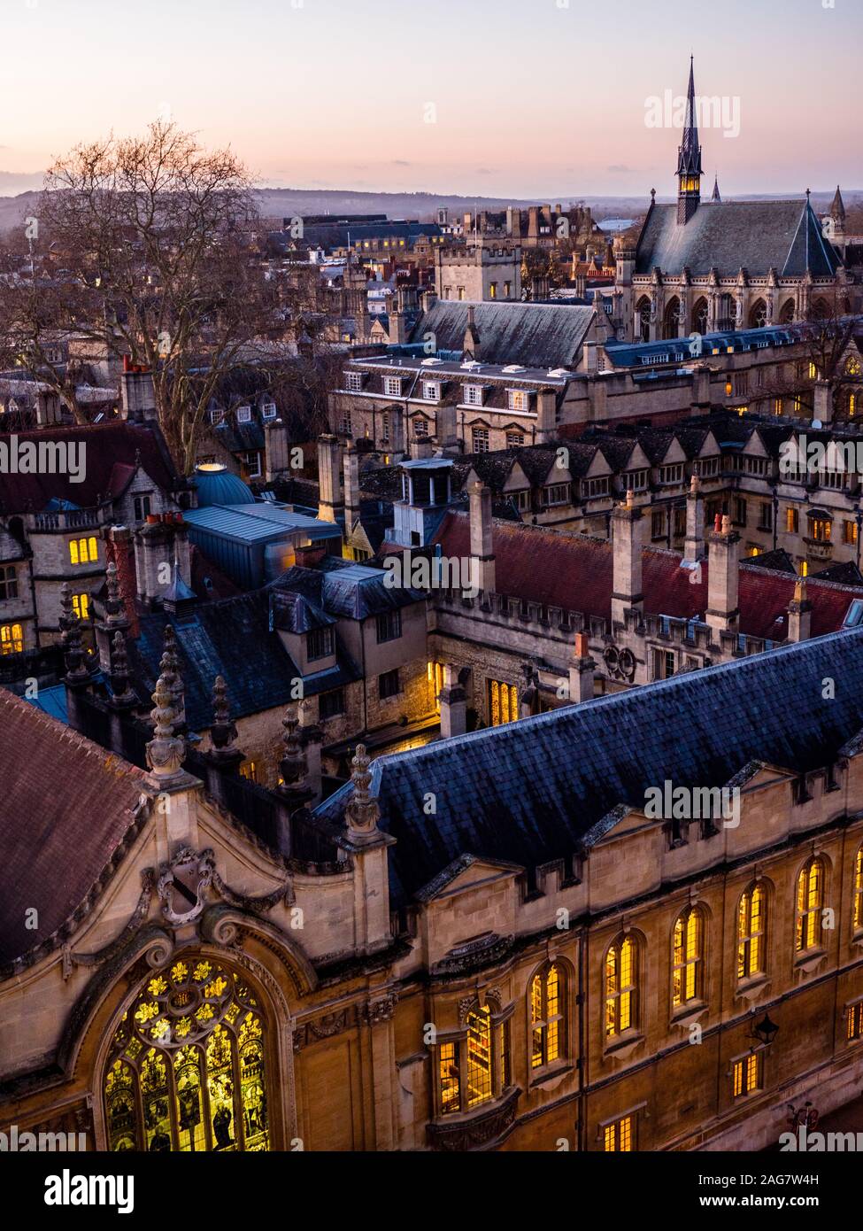 Brasenose College en horario nocturno, de la Universidad de Oxford, Oxford, Inglaterra, Reino Unido, GB. Foto de stock