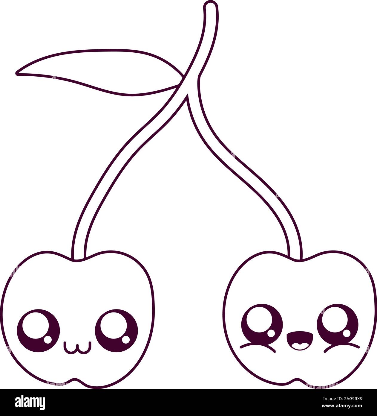 Diseño de dibujos animados de cereza, Kawaii expresión carácter lindo y  divertido tema de emoticonos ilustración vectorial Imagen Vector de stock -  Alamy