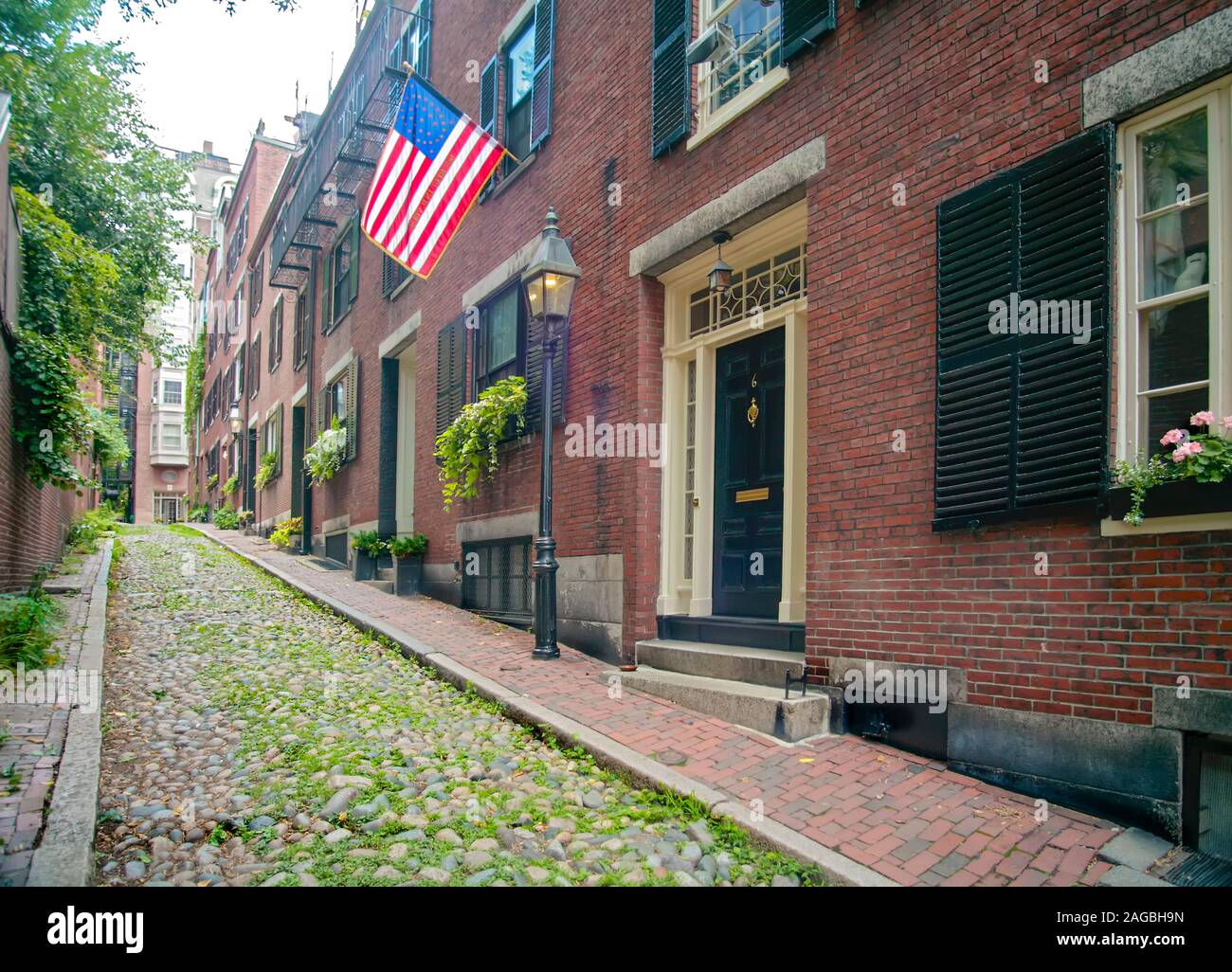 Acorn Street, Beacon Hill, Boston, Massachusetts, EE.UU. Foto de stock