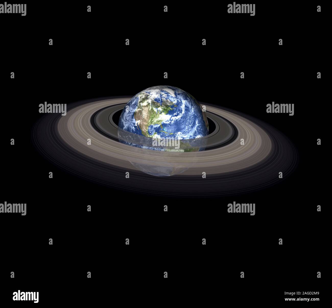Planeta Tierra con anillo del sistema solar aislado sobre fondo negro. Vista americana. Los elementos de esta imagen proporcionada por la NASA. Foto de stock