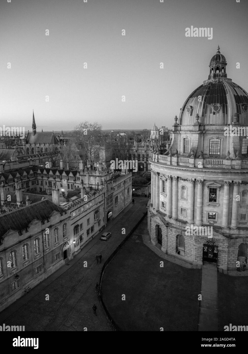 Paisaje en blanco y negro, de la Universidad de Oxford, Oxford, Inglaterra, Reino Unido, GB. Foto de stock