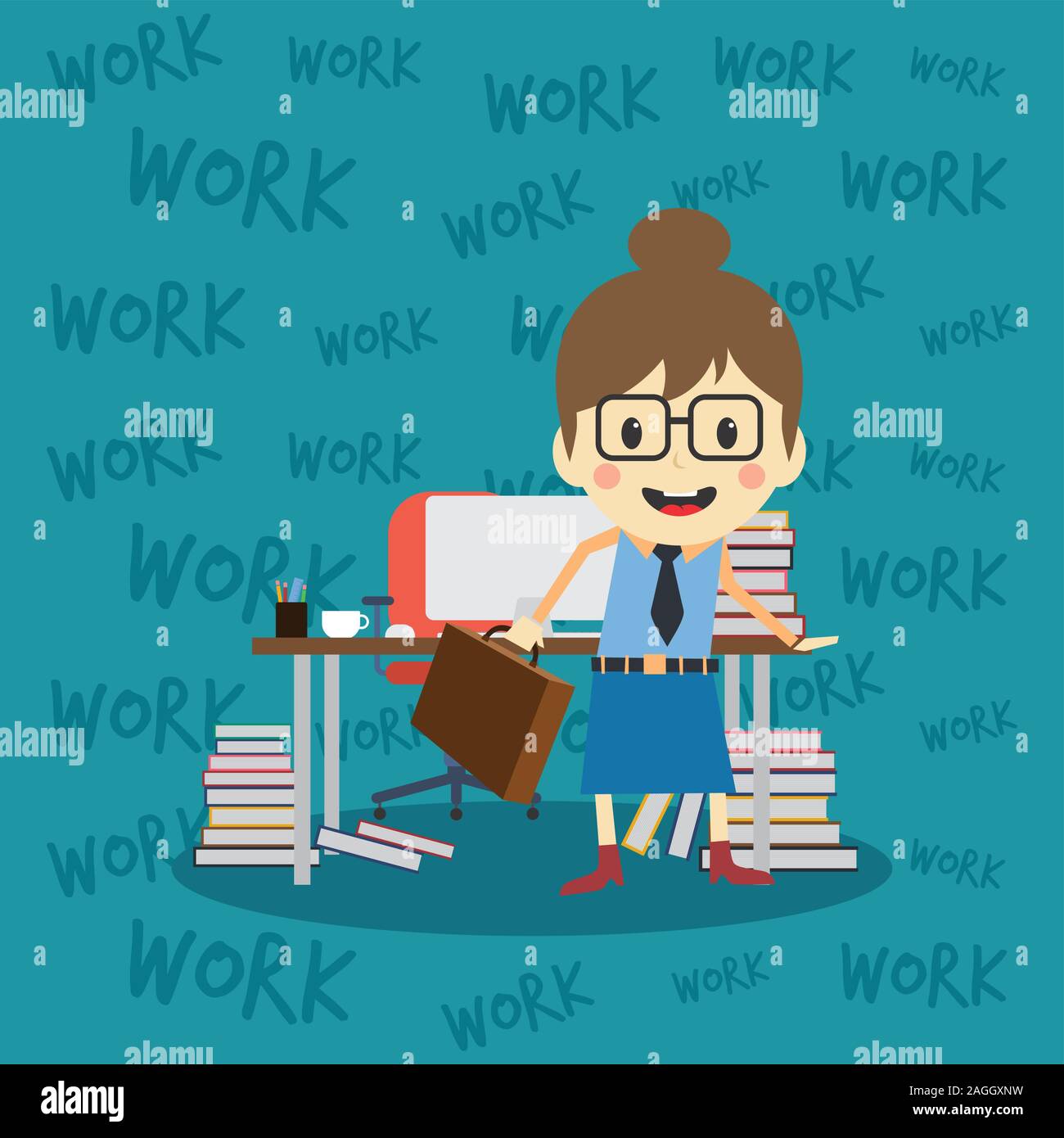 Trabajador de oficina en el trabajo total empleado tareas vector de dibujos  animados Imagen Vector de stock - Alamy