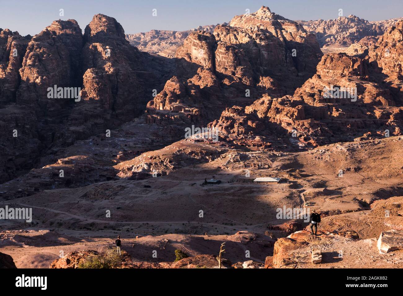 Petra, paisajes de montañas rocosas, vista desde la cima de la montaña, Jordania, Oriente Medio, Asia Foto de stock