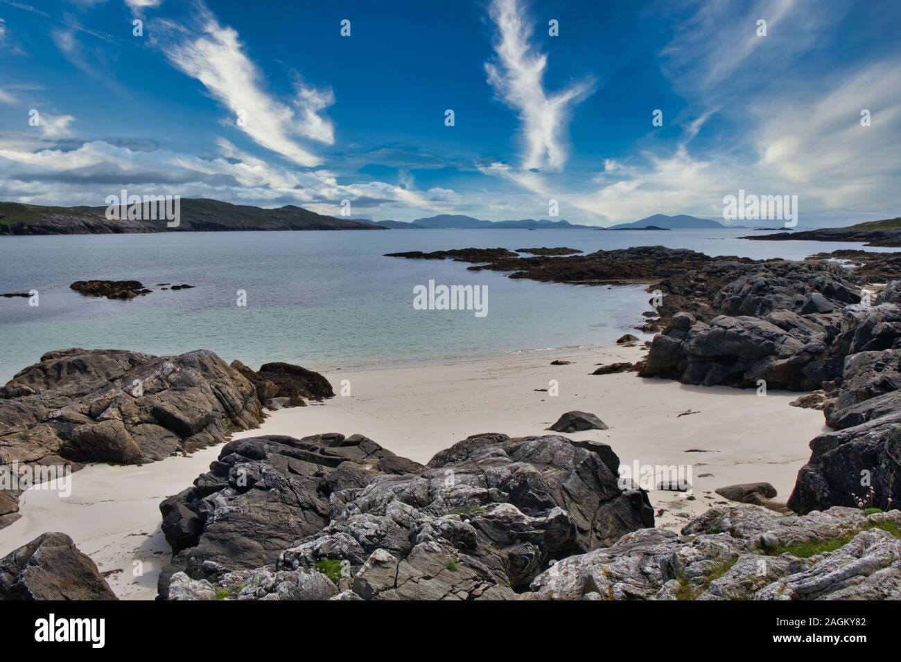 Costa del Océano Atlántico en Hushinish, en la costa oeste de la Isla de Harris, Outer Hebrides, Escocia Foto de stock