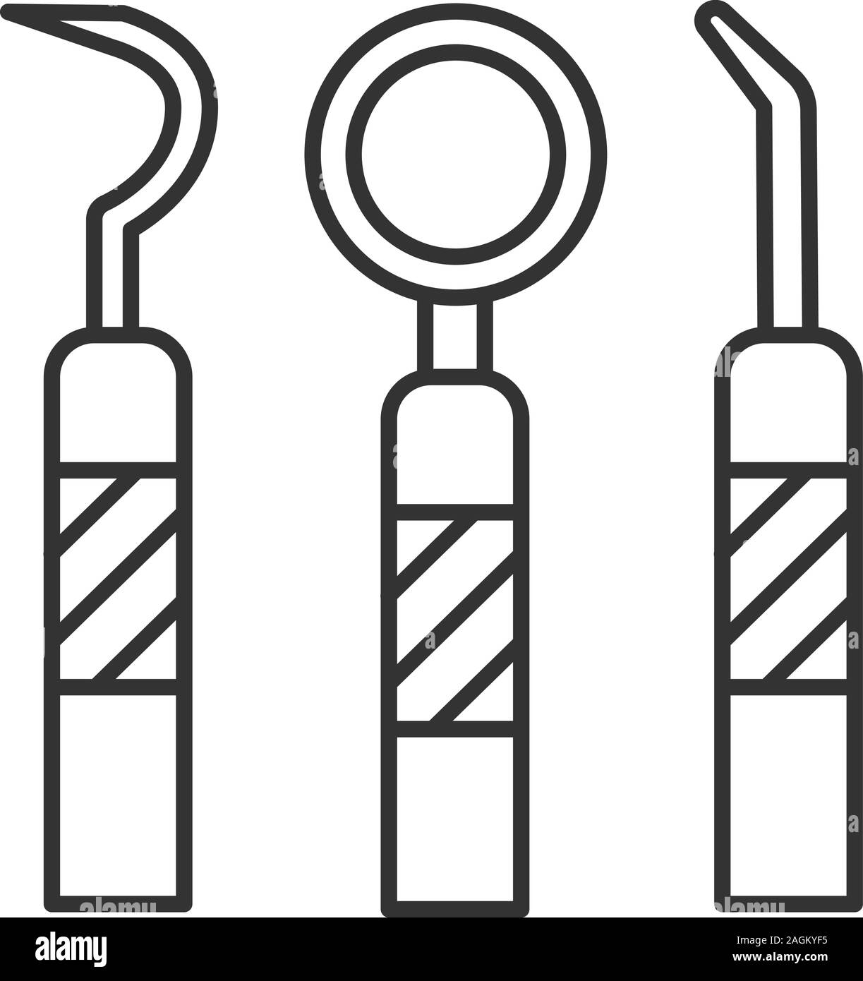 Instrumentos dentales icono lineal. Ilustración de línea delgada. Boca