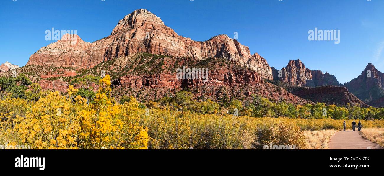 El Parque Nacional Zion está a suroeste de Utah Nature Preserve distinguido por el Cañón Zion's escarpados acantilados rojos. Foto de stock