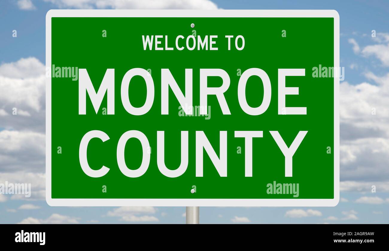 Representación de un verde Highway 3d firmar por el Condado de Monroe Foto de stock