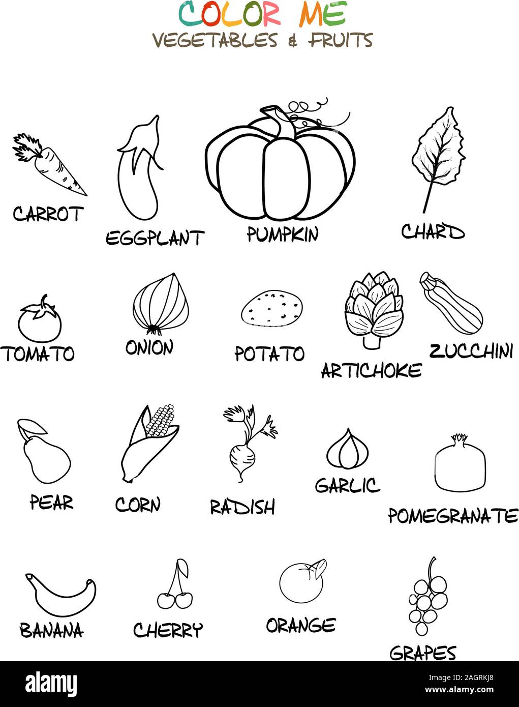 Frutas y Verduras Página para colorear Imagen Vector de stock - Alamy
