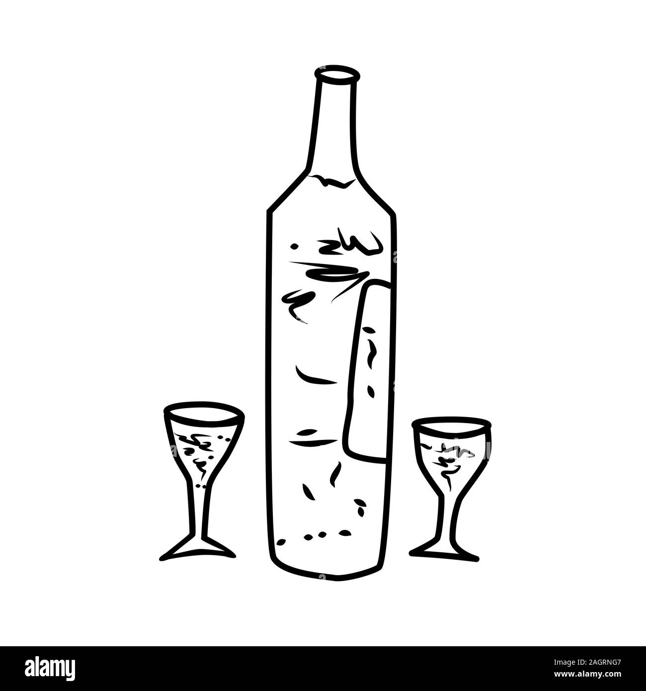 Icono de la línea de botellas de vino aislado sobre fondo blanco. Beber