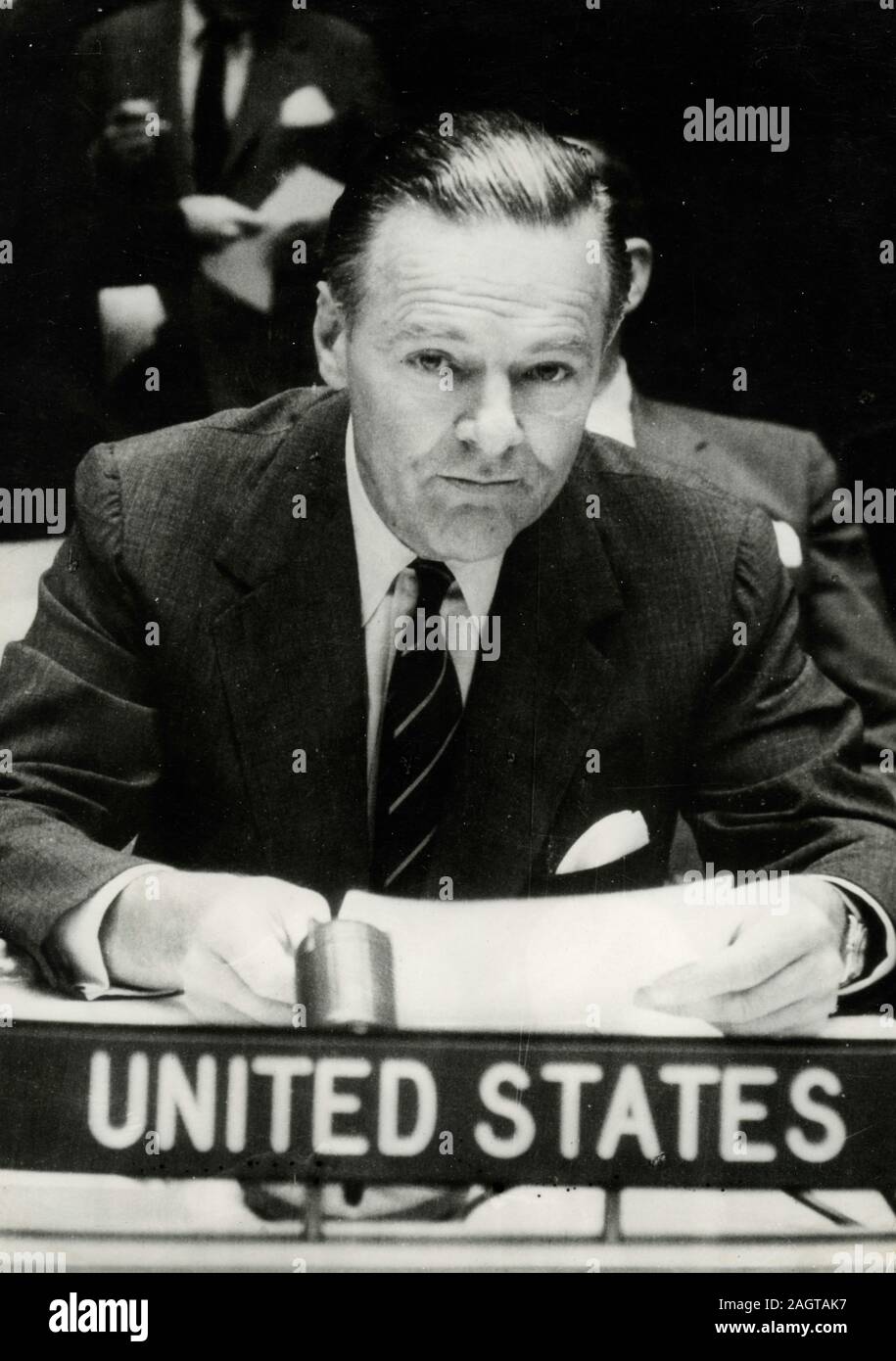 Embajador de Estados Unidos ante las Naciones Unidas, Henry Cabot Lodge, hablando en el Consejo de Seguridad, NY, EE.UU. 1960 Foto de stock