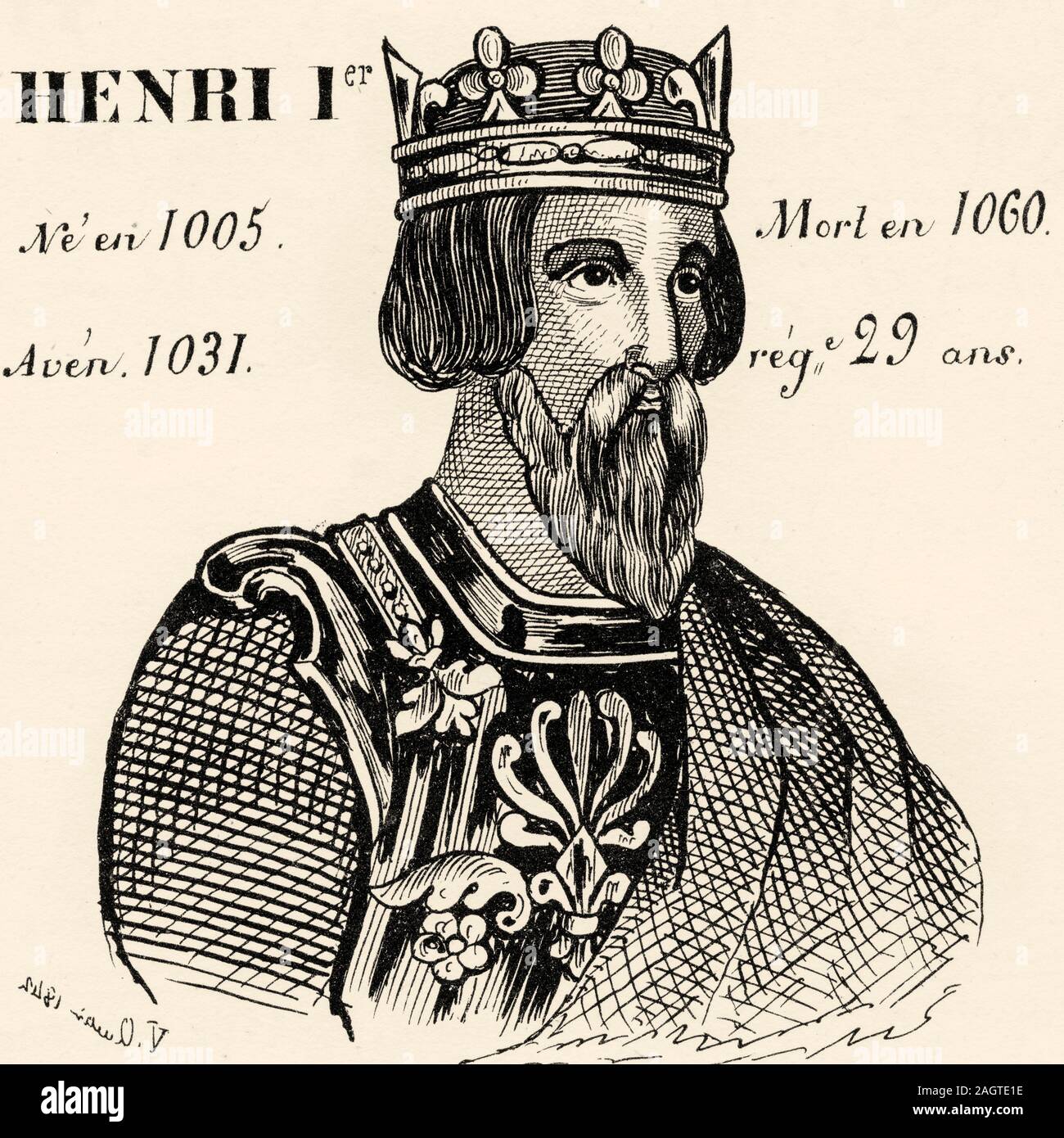 Retrato de Henri I (1005 - 1060). El rey de Francia desde 1031 a 1060. Casa de Capet, Capetos directos o Casa de Francia. Historia de Francia, desde el Foto de stock