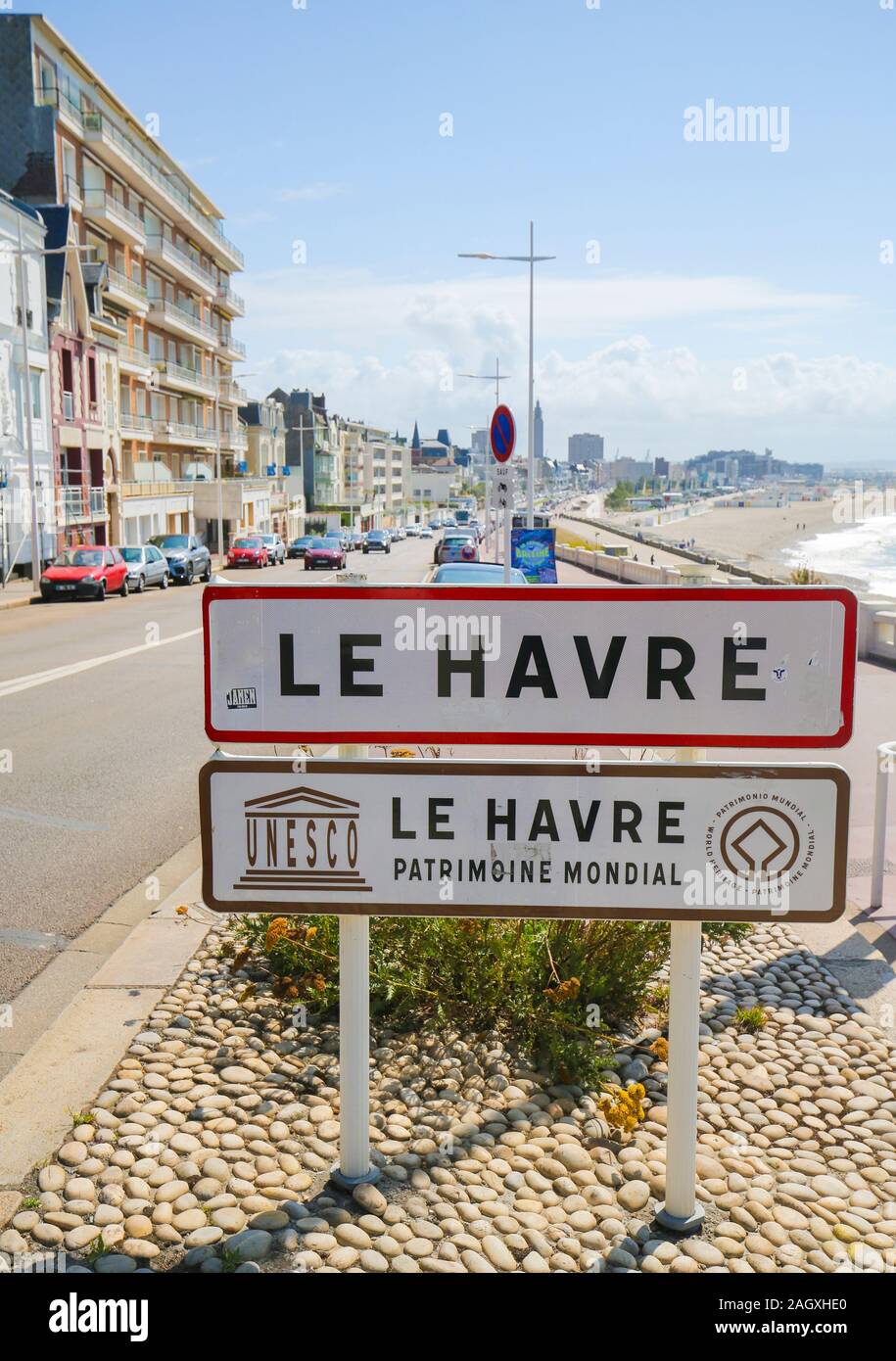 Calle signo en Le Havre, Seine-Maritime, Normandía, Francia Foto de stock