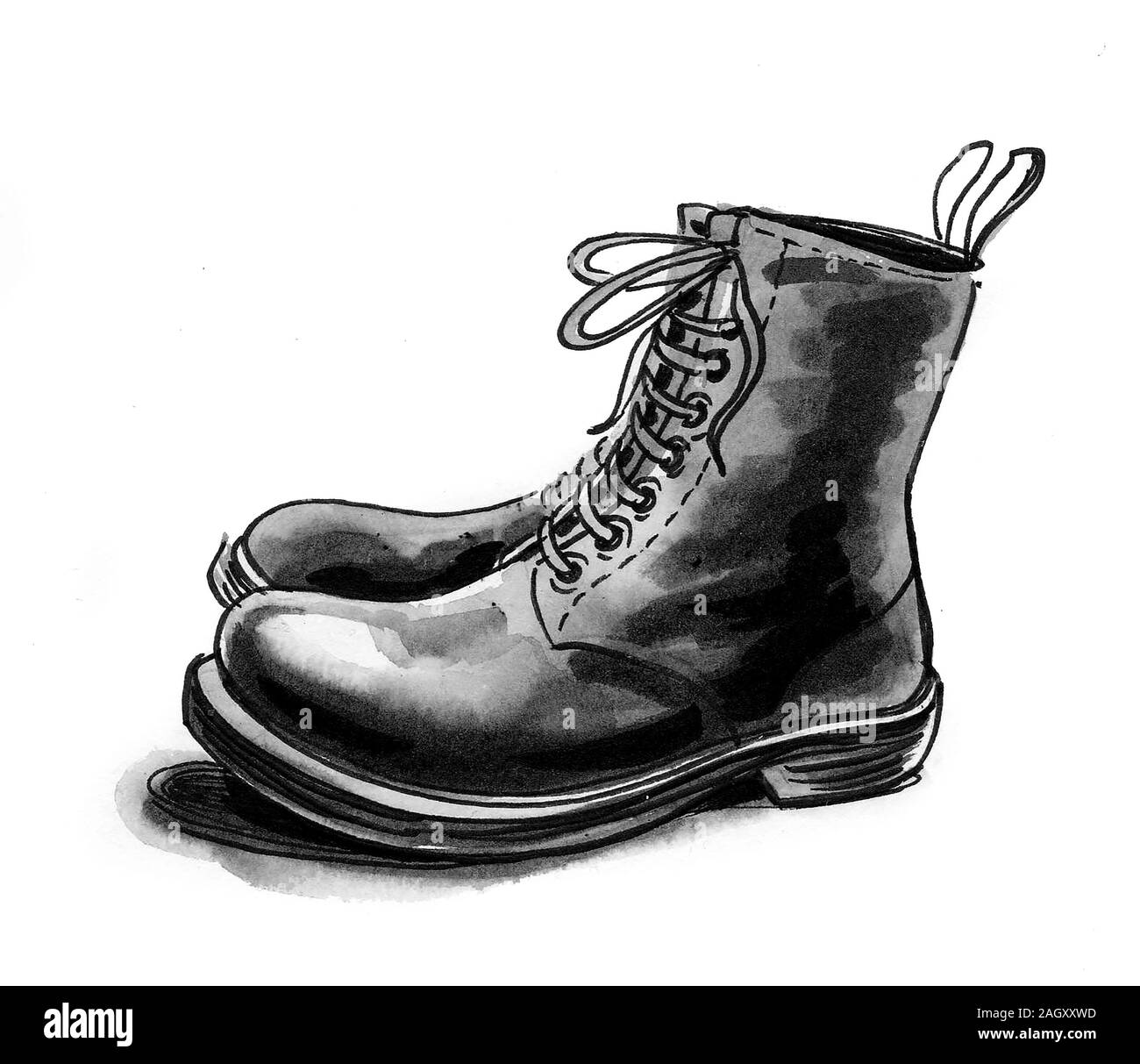 Las botas militares. Tinta y Acuarela dibujo Fotografía de stock - Alamy