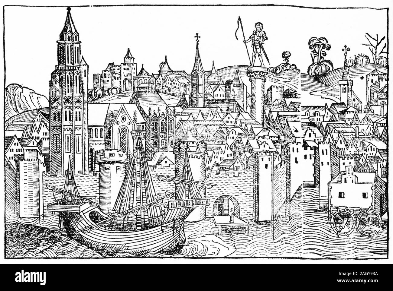Grabado de la ciudad de Magdeburgo a finales del siglo XV, la ciudad donde Martin Luther arived para su escolarización a la edad de 14 años Foto de stock