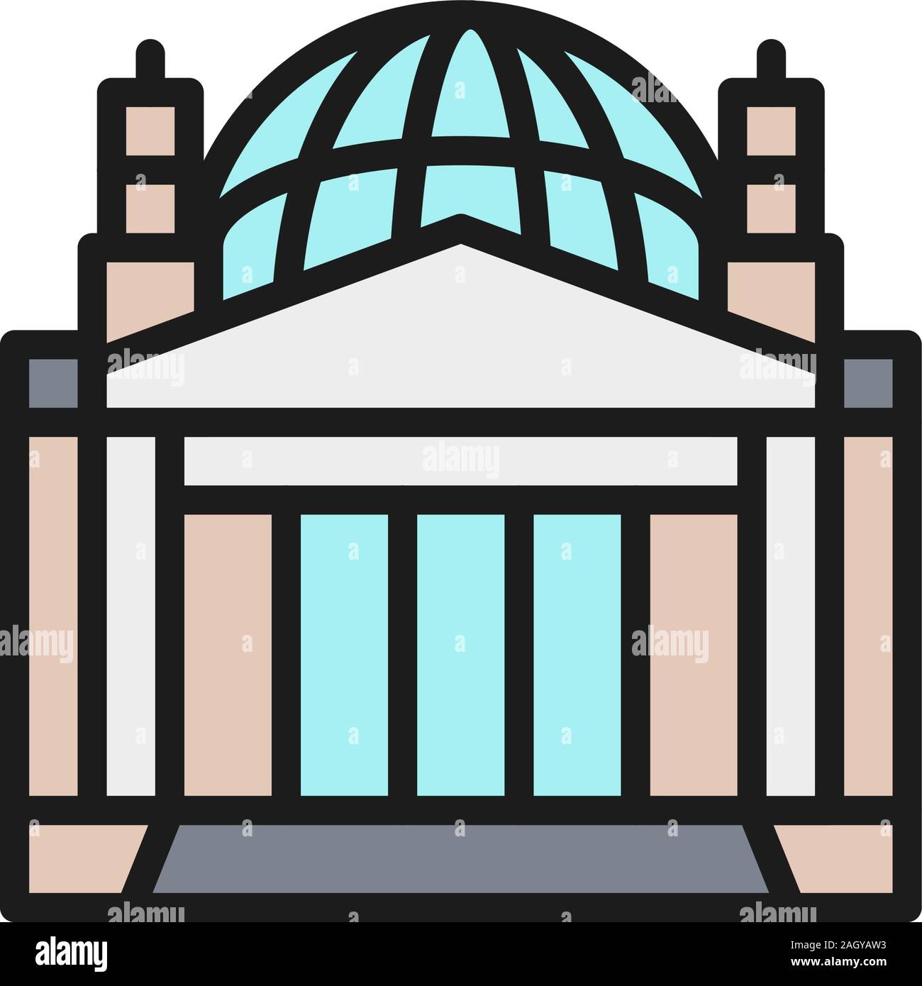 Histórico edificio del Reichstag de Berlín, icono de la línea de color plano alemán. Ilustración del Vector