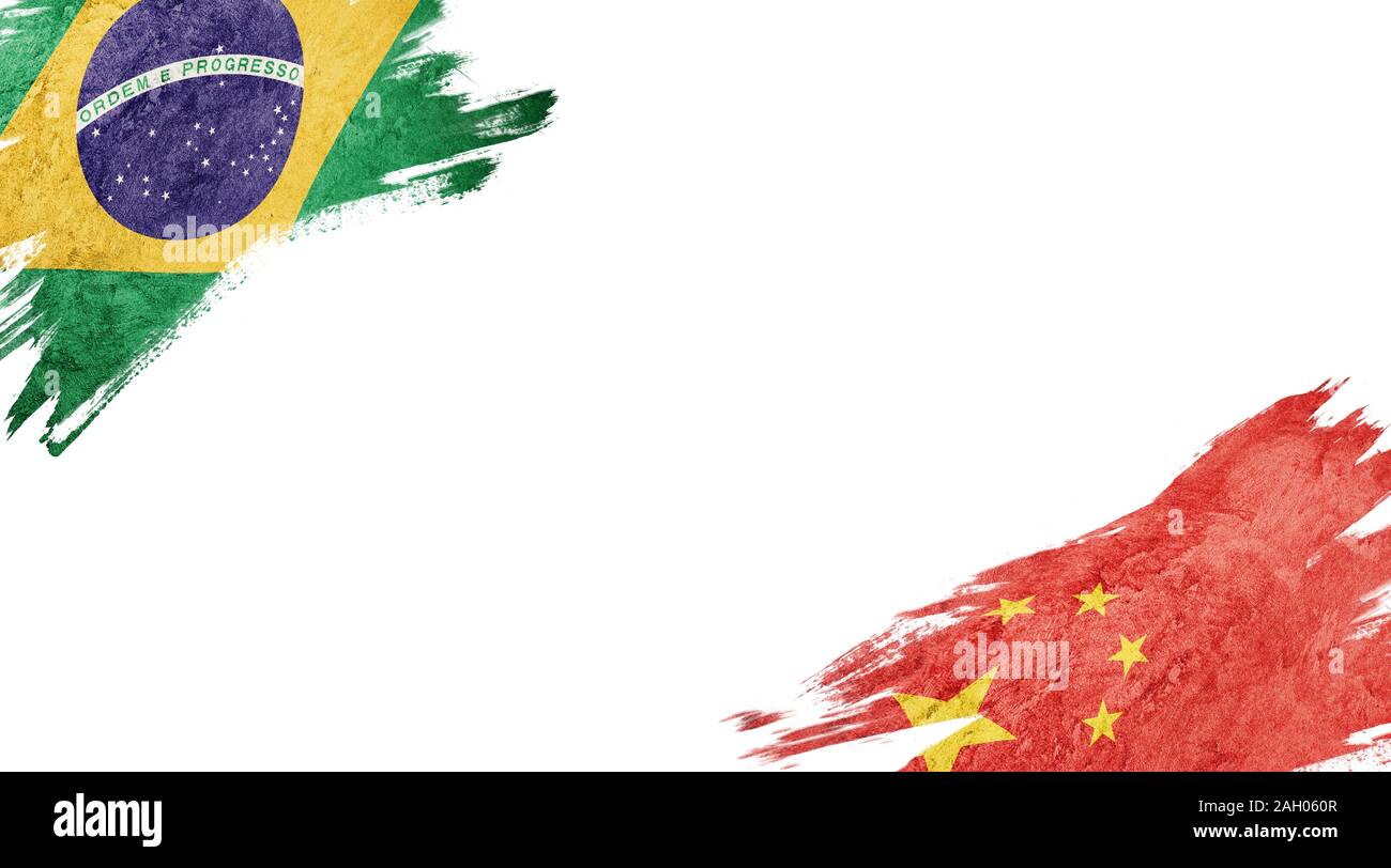 Banderas de Brasil y China sobre fondo blanco Fotografía de stock Alamy