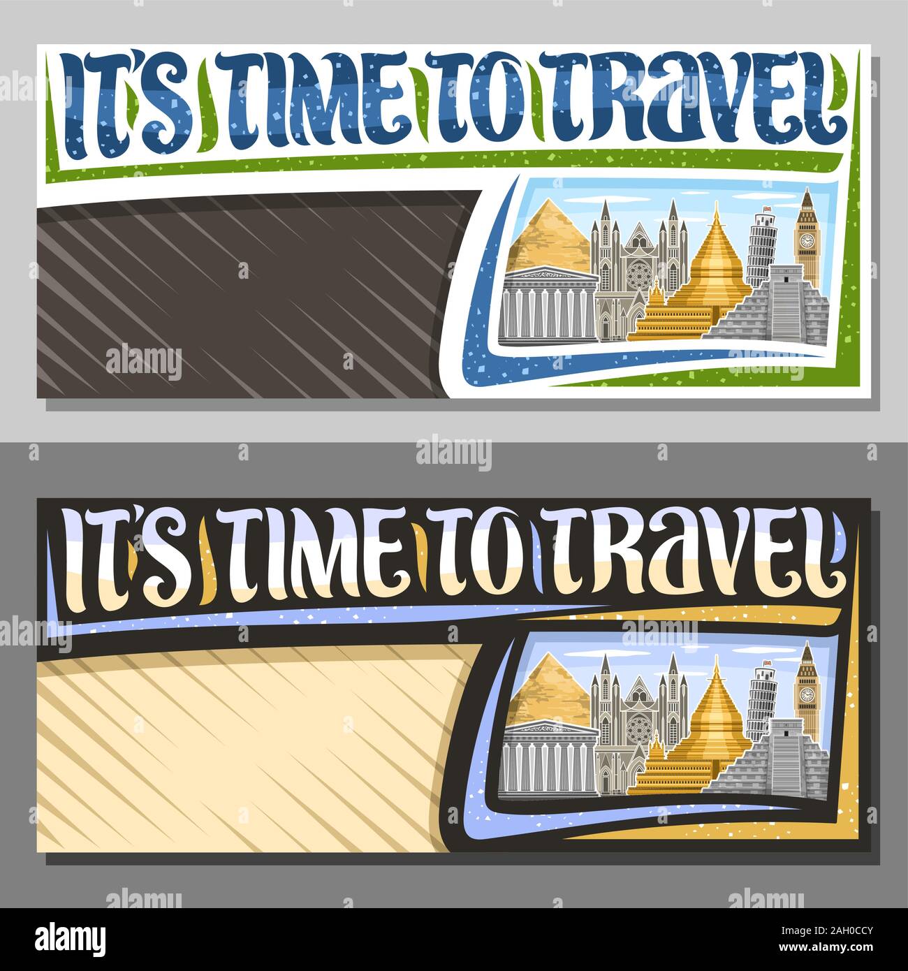Diseños vectoriales para la agencia de viajes con copia espacio, cartel