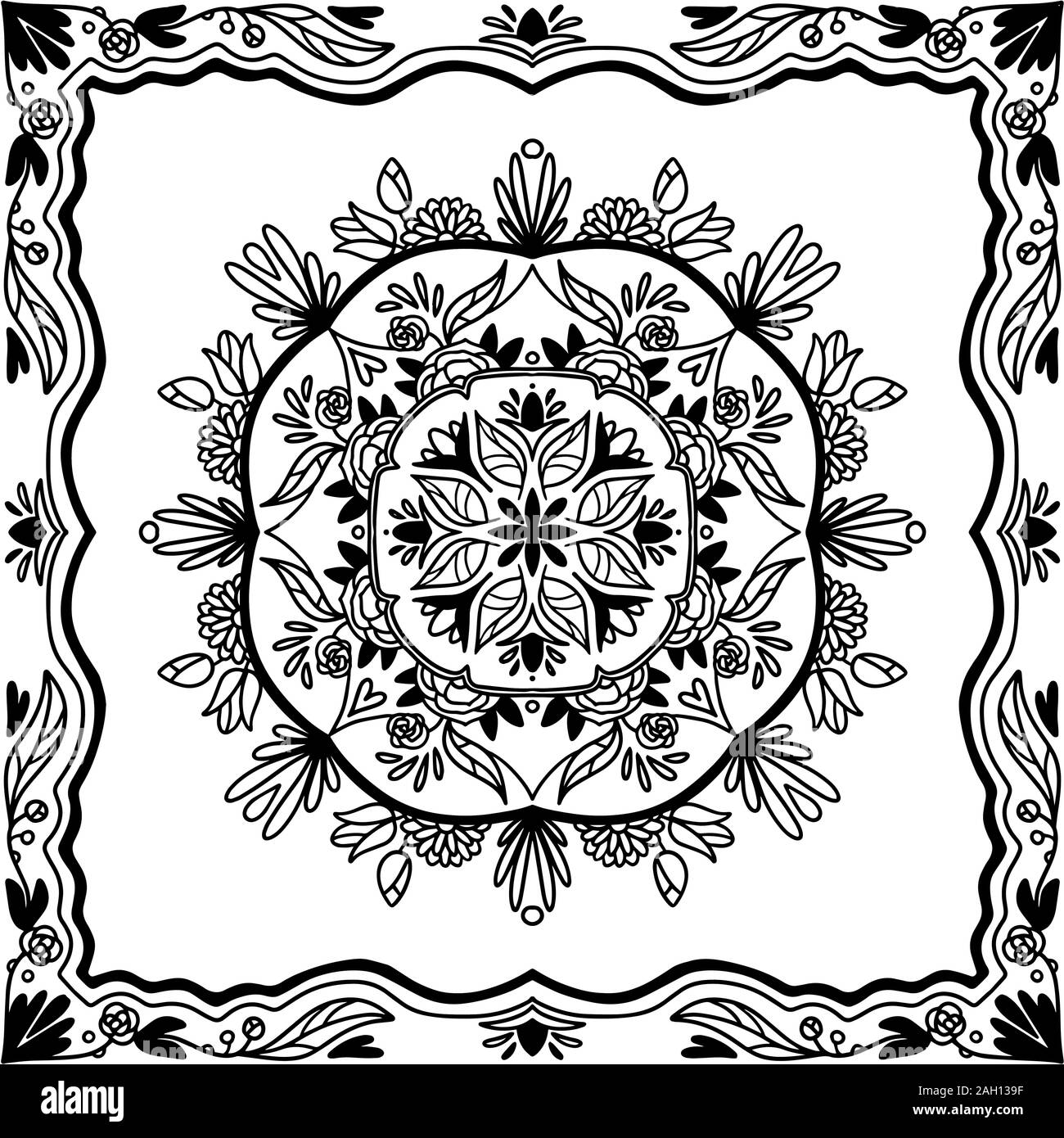 Bonito dibujo para bufandas. Patrón ornamental con flores Imagen Vector de  stock - Alamy