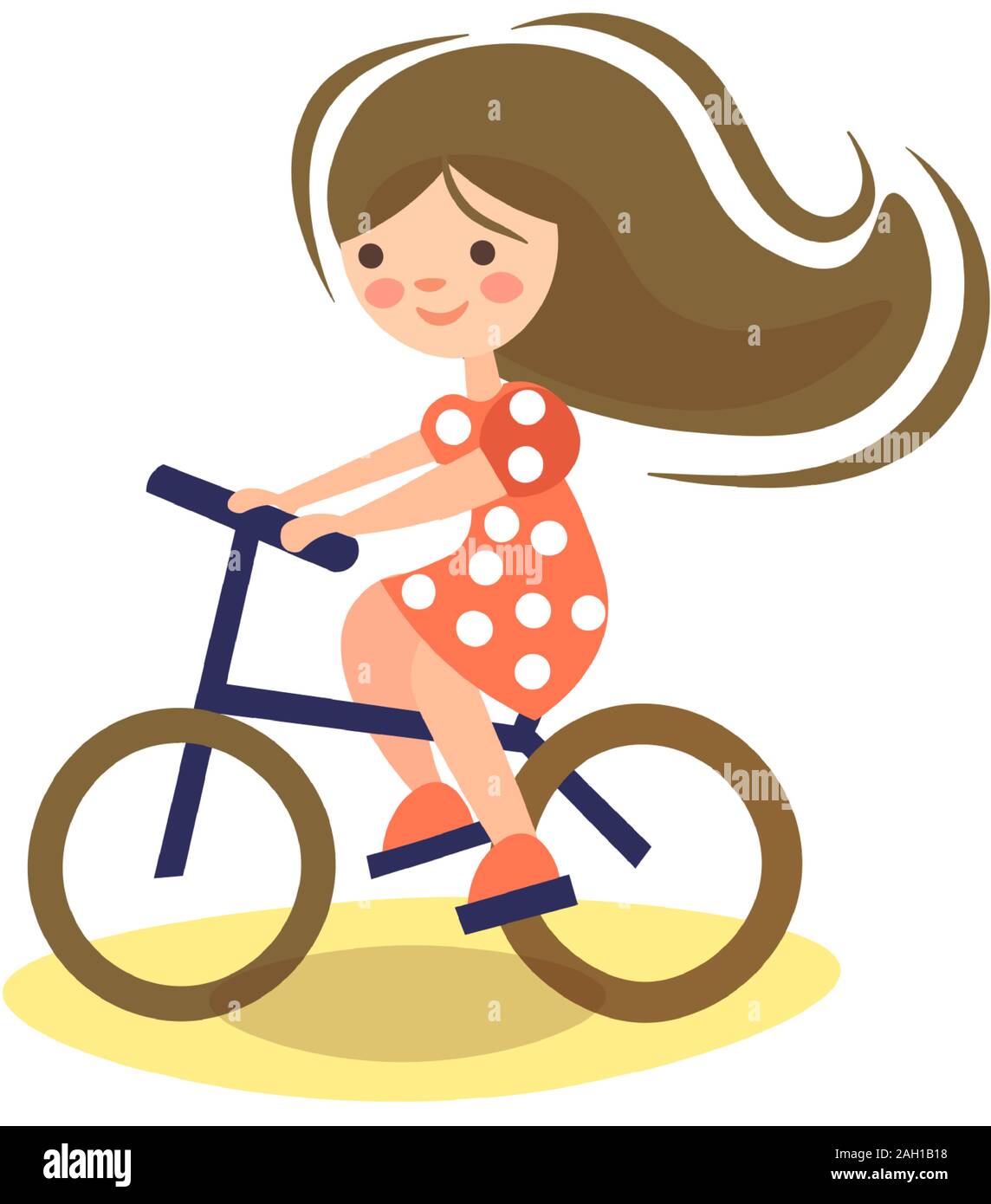 Caricatura ilustración de poco pre teeen chica, montar en bicicleta. Niño  que viaja en bicicleta. Niño Niña en bicicleta, disfrutando de un paseo en  bicicleta en su camino a Imagen Vector de