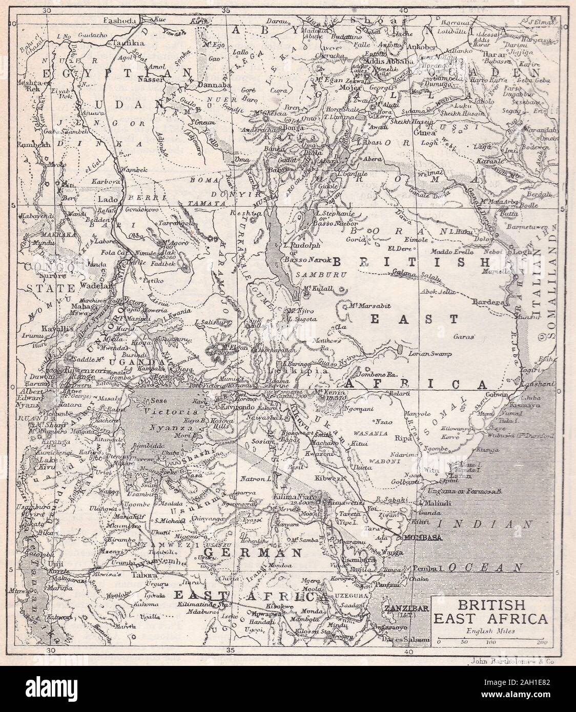 Vintage mapa de África Oriental Británica Foto de stock