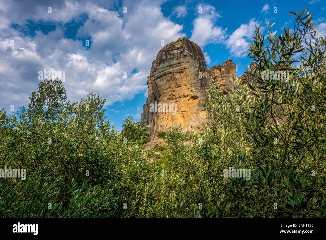 Árboles de hoja caduca y verde montaña en Grecia horizontal Foto de stock