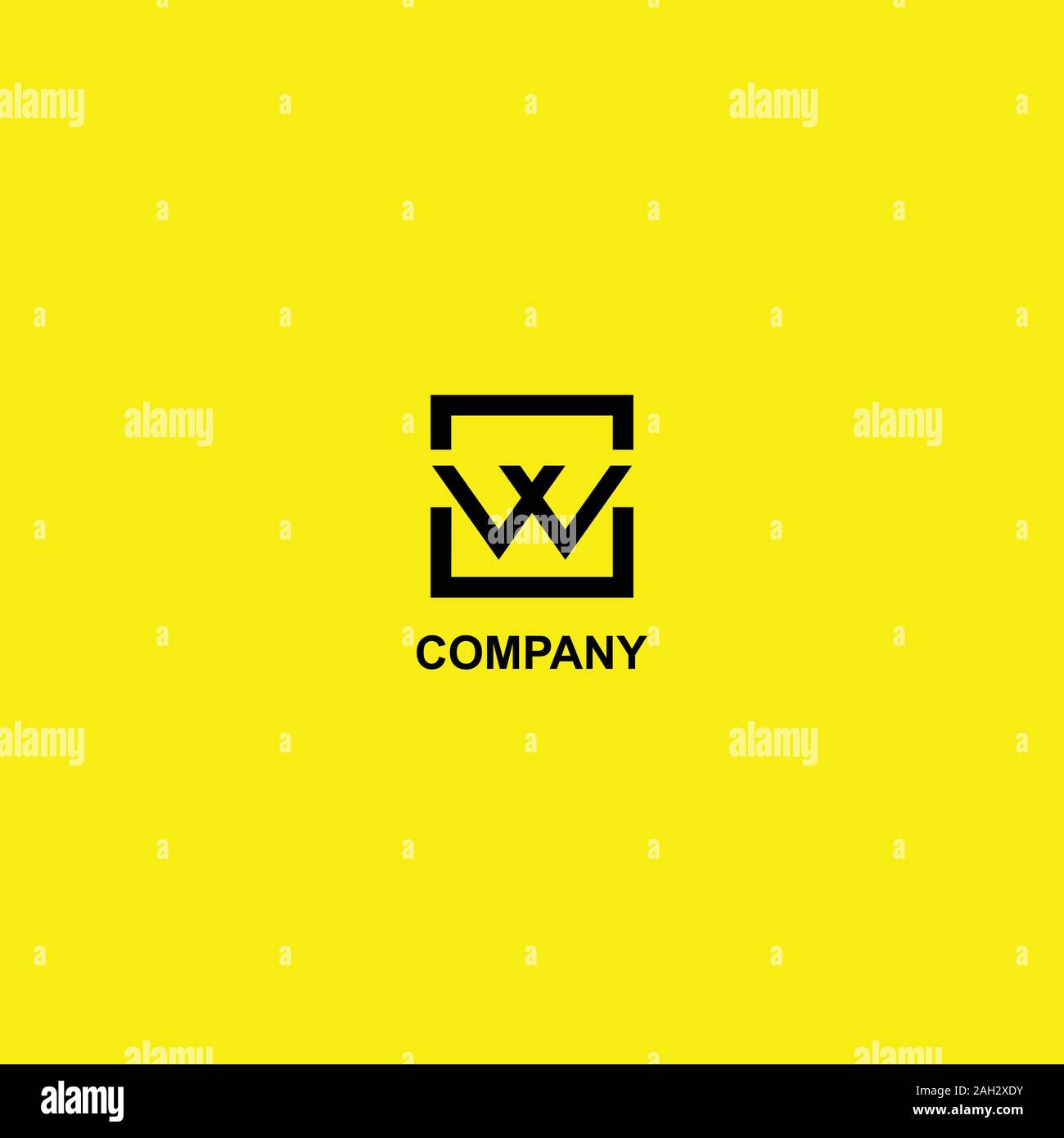 Letra W O VV o Plantilla de diseño de logotipo VW, Caja Negra en fondo amarillo, rectángulo cuadrado concepto logotipo, sencillas y limpias, Strong & Bold Ilustración del Vector