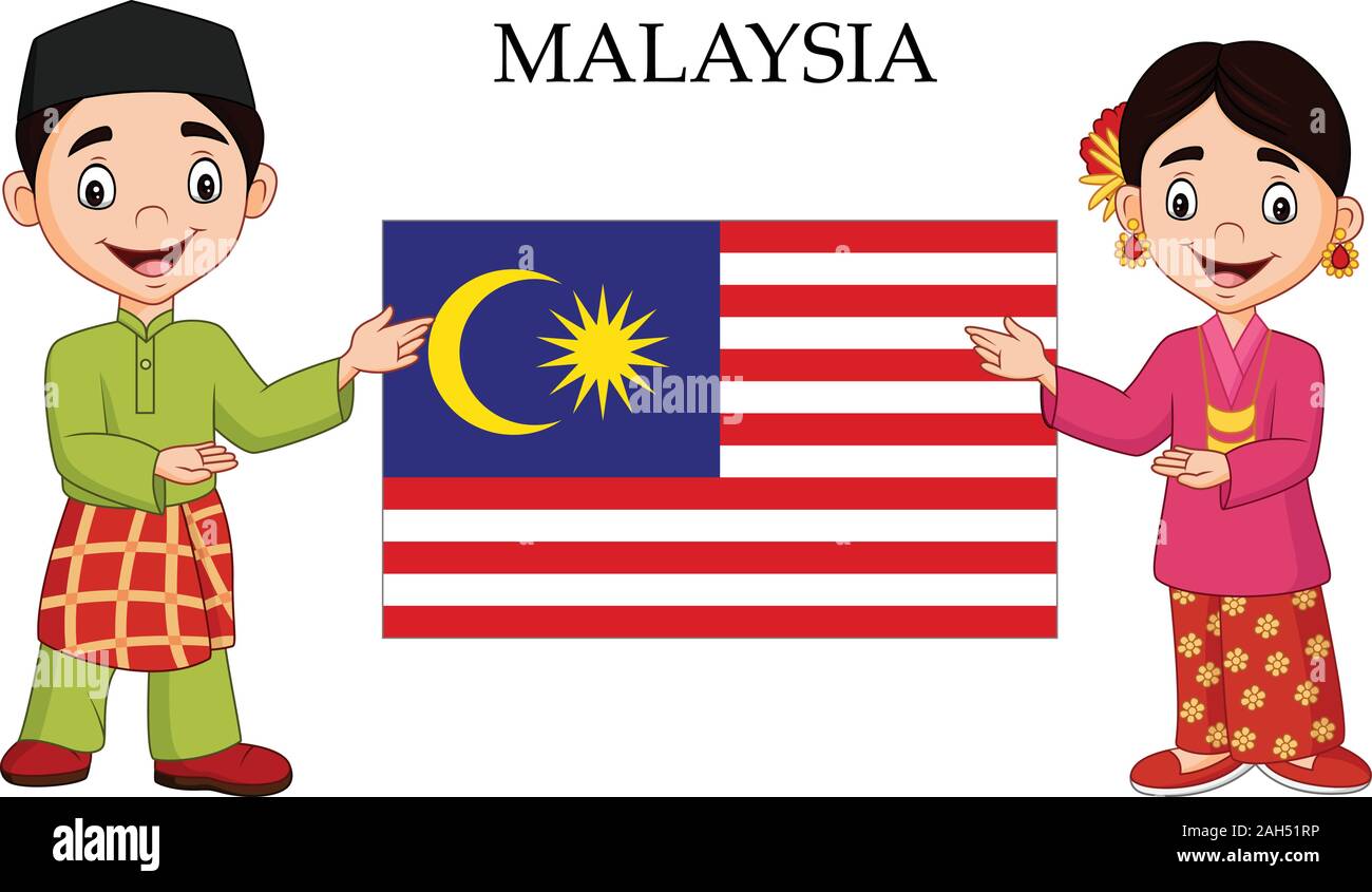 Cartoon Malasia par vistiendo trajes tradicionales Imagen Vector de stock -  Alamy