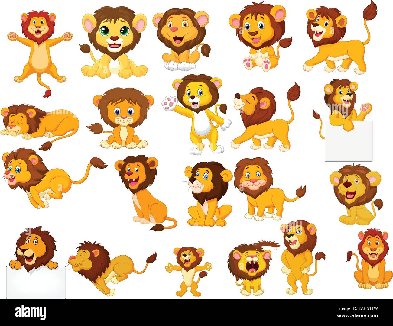 Conjunto de colección de leones de dibujos animados Imagen Vector de stock  - Alamy