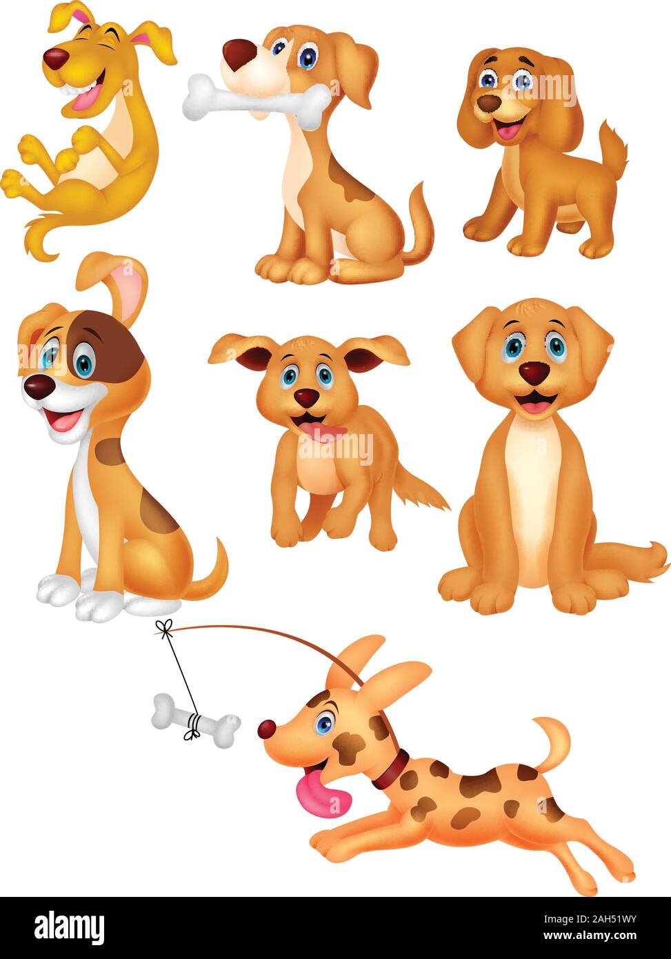 Conjunto de colección de perros de dibujos animados Imagen Vector de stock  - Alamy