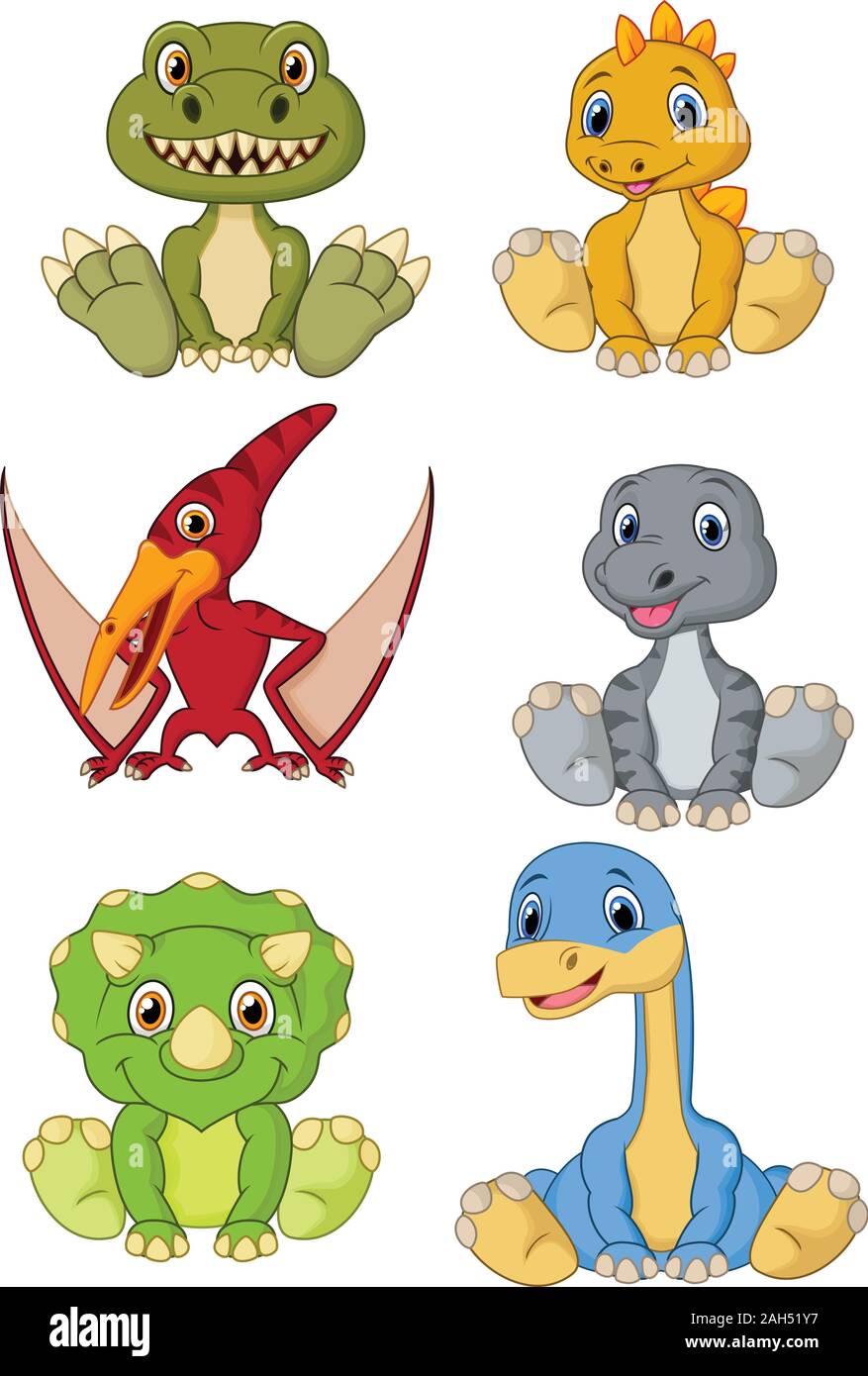 Lindo bebé conjunto de colección de dibujos animados dinosaurios Imagen  Vector de stock - Alamy