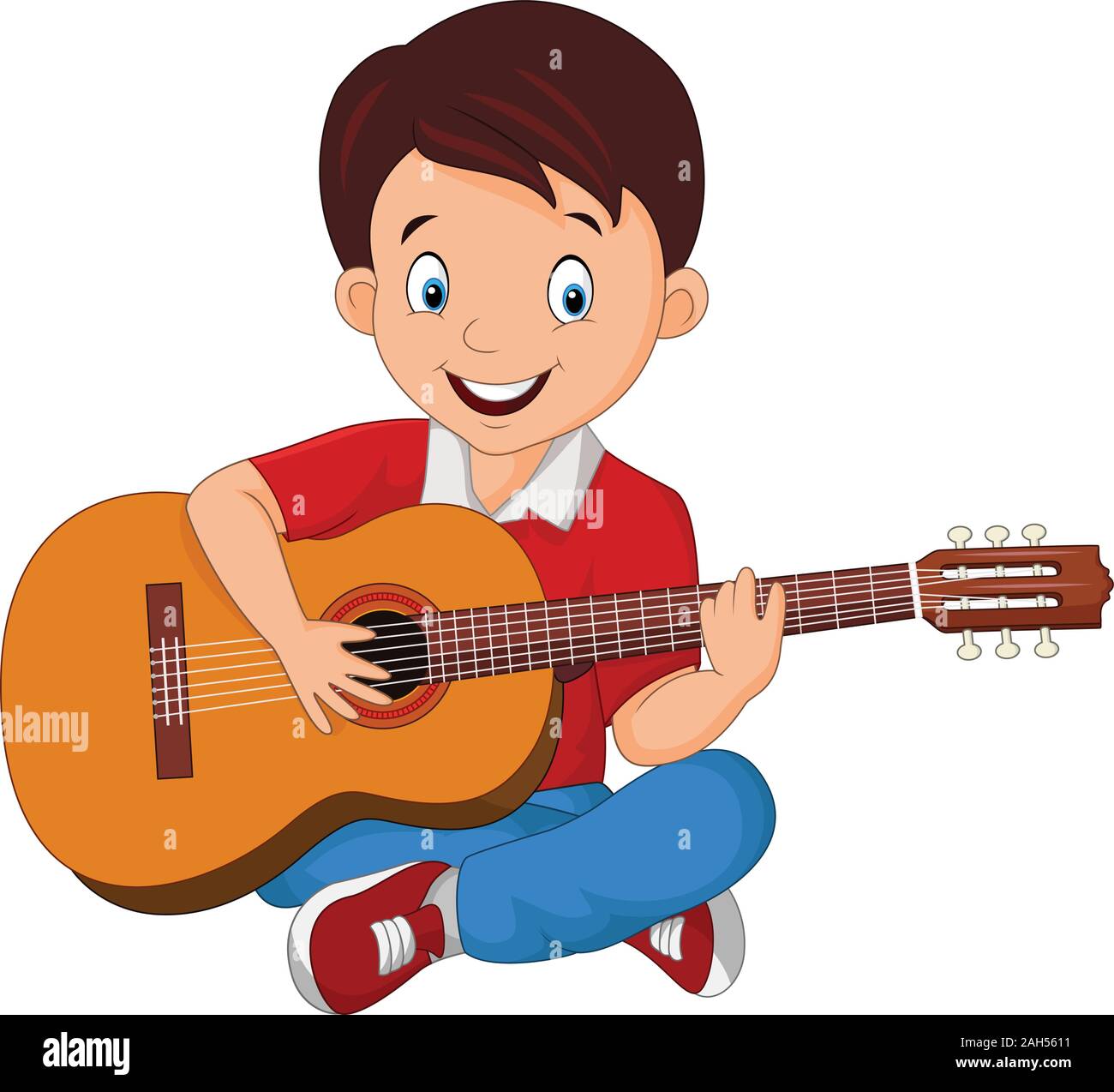 Cartoon chico tocando la guitarra Imagen Vector de stock - Alamy