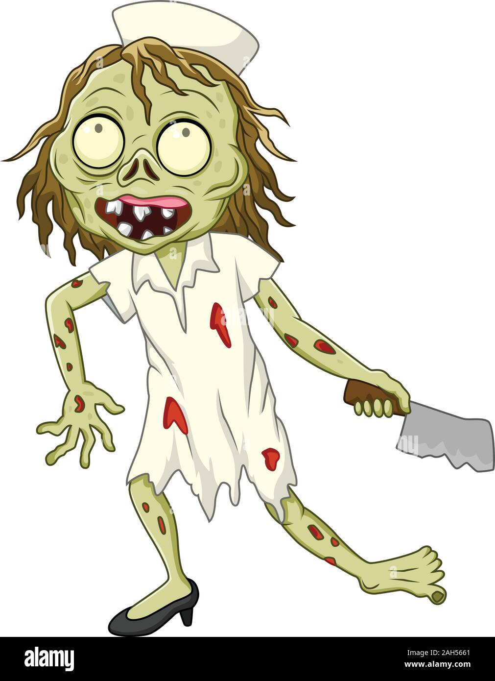 Enfermera zombie de dibujos animados sobre fondo blanco. Ilustración del Vector