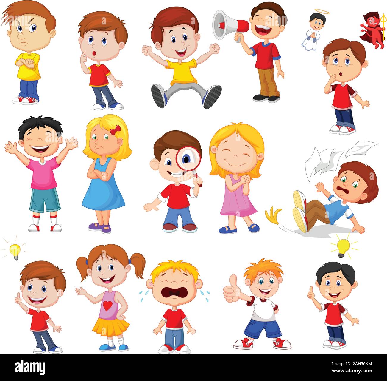 Cartoon kids con diferente expresión Ilustración del Vector