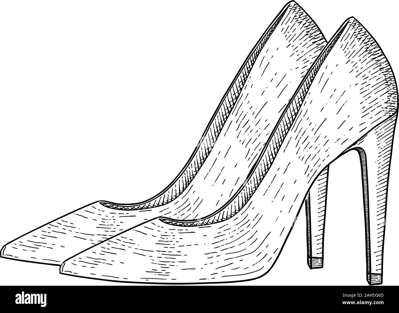 Zapatos de mujer. Los tacones altos. Croquis dibujados a mano. Ilustración vectorial aislado sobre fondo blanco. Ilustración del Vector