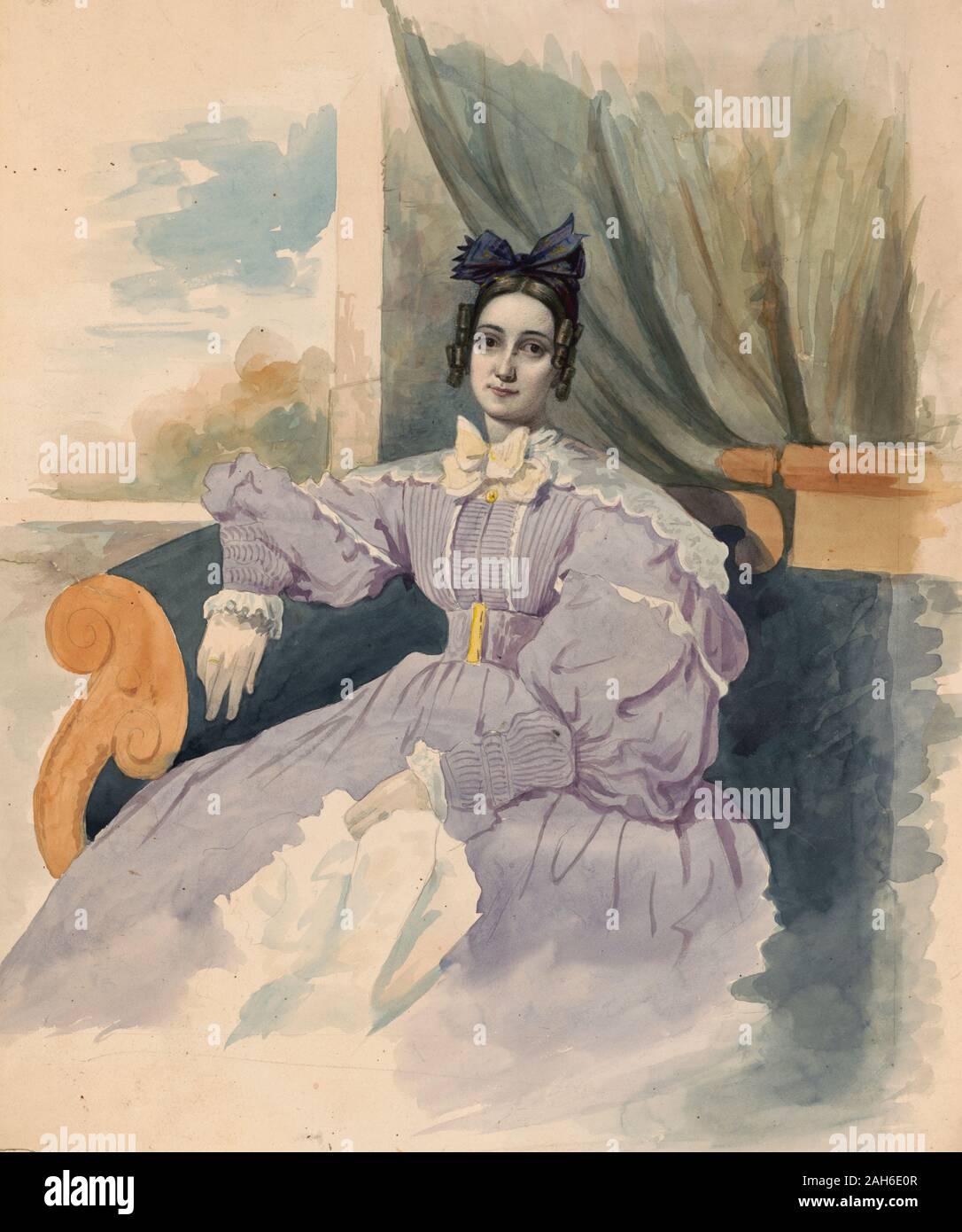 Impresión muestra Angélica Van Buren, tres cuartos de longitud vertical, sentado, mirando hacia la parte delantera. Charles Fenderich, circa 1840 Foto de stock