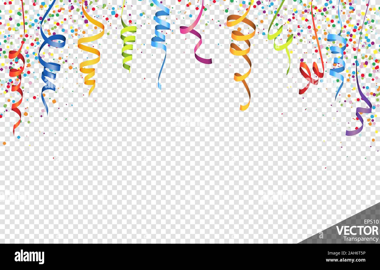 Ilustración de confeti de colores de fondo y serpentinas de fiesta o  carnaval con la transparencia en el uso de los archivos vectoriales Imagen  Vector de stock - Alamy