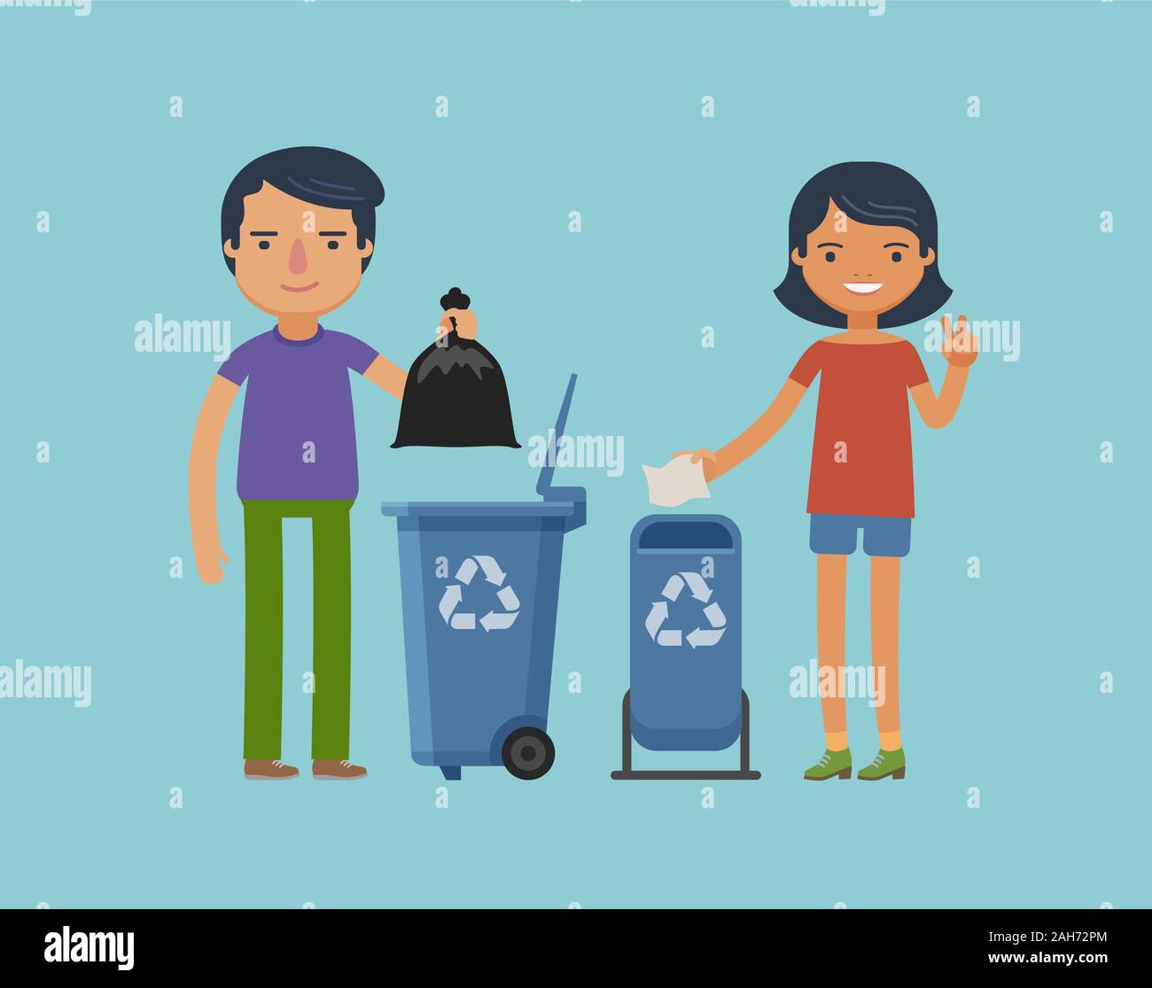 Tirar basura. Reciclaje de basura dibujo vectorial de dibujos animados  Imagen Vector de stock - Alamy