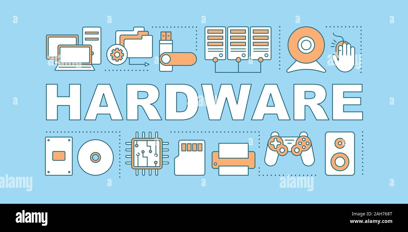 Hardware informático word conceptos banner. Dispositivos electrónicos